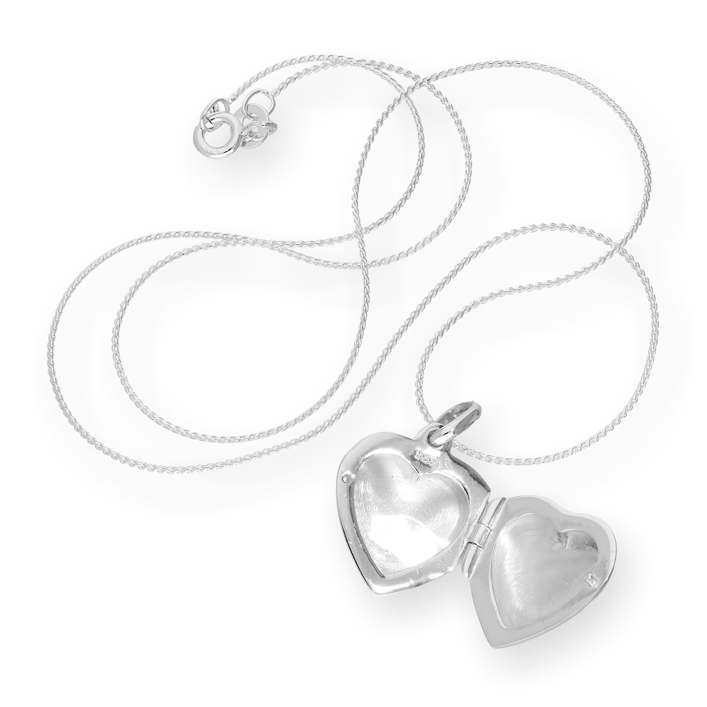 Sterling Silver Engraved Puffed Heart Locket on Chain 14 - 28 Inches