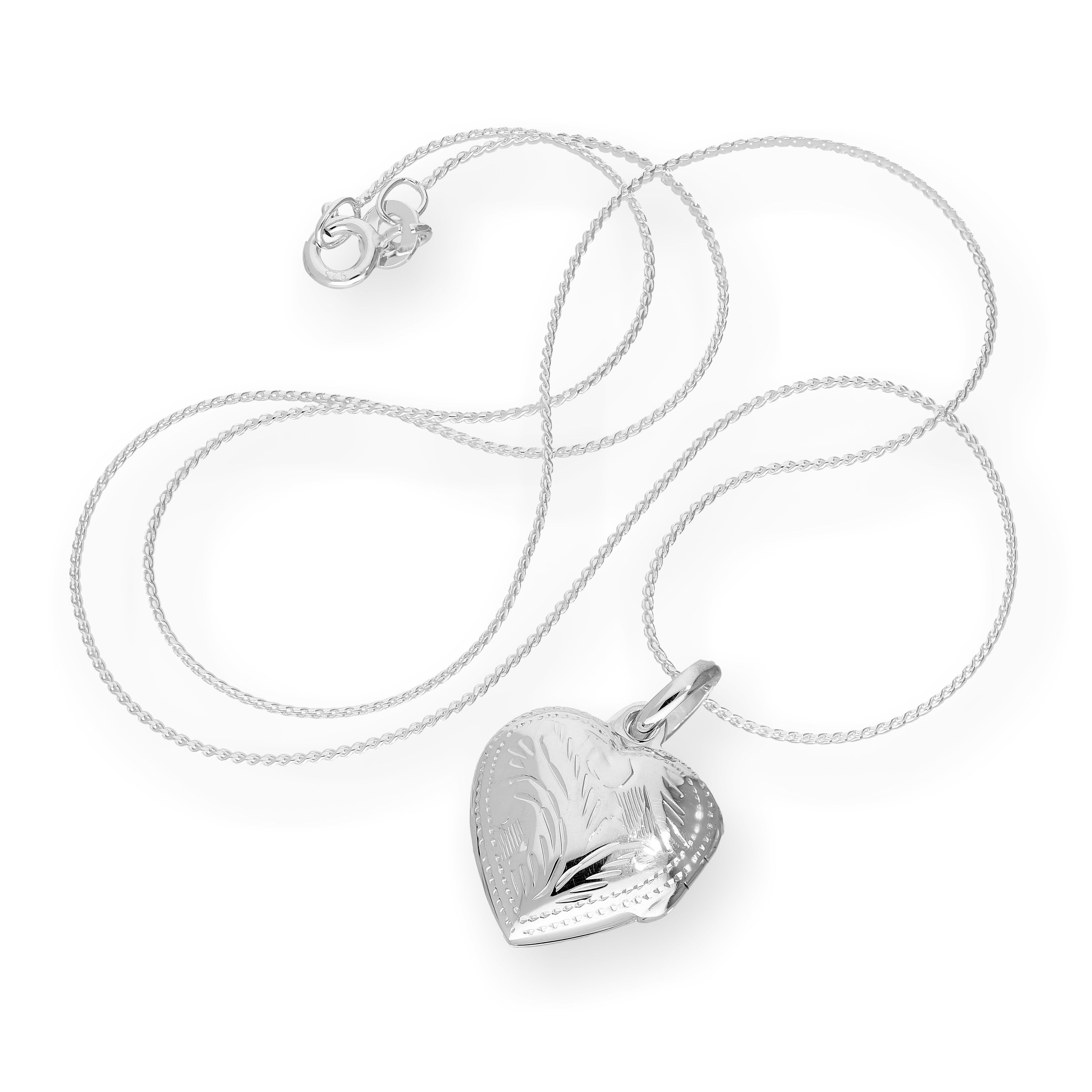 Sterling Silver Engraved Puffed Heart Locket on Chain 14 - 28 Inches