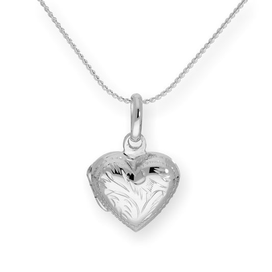Sterling Silver Puffed Heart Engraved Locket on Chain 16 - 22 Inches