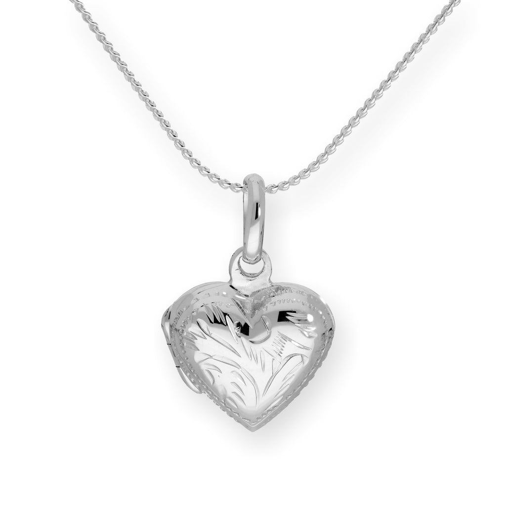 Sterling Silver Puffed Heart Engraved Locket on Chain 14 - 28 Inches