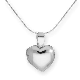 Sterling Silver Engravable Puffed Heart Locket on Chain 14 - 28 Inches