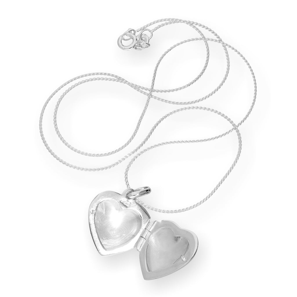 Sterling Silver Puffed Heart Engraved Locket on Chain 14 - 28 Inches