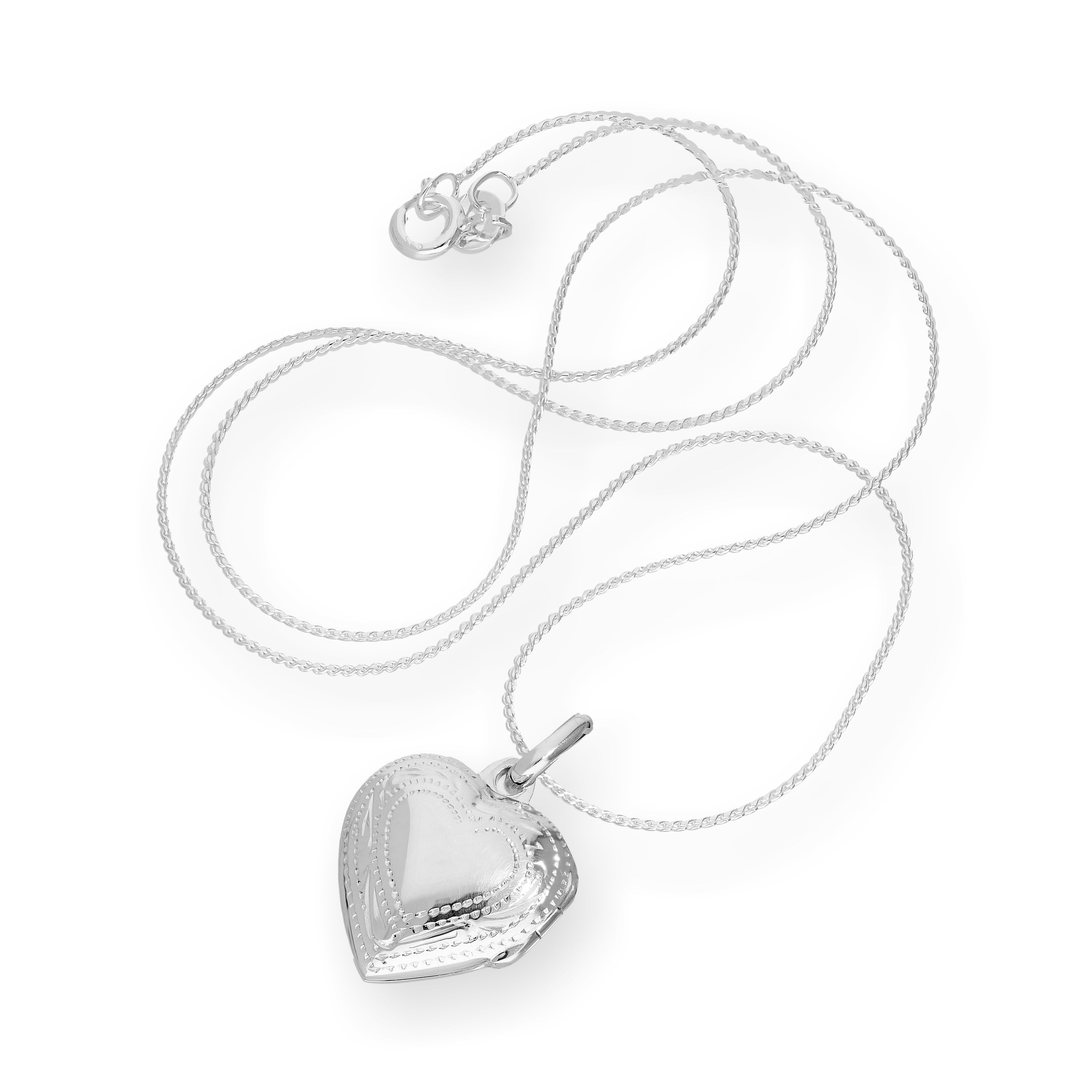 Sterling Silver Puffed Heart Engraved Locket on Chain 14 - 28 Inches