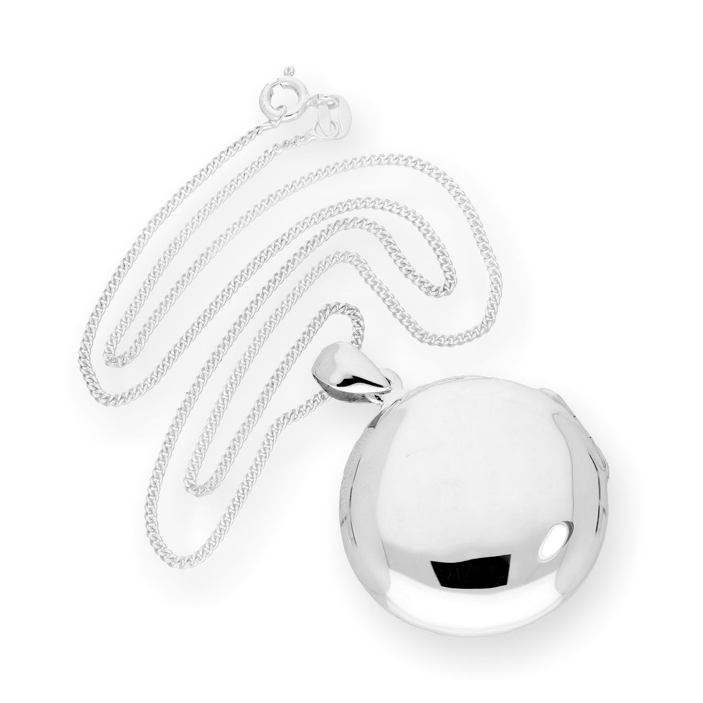 Large Sterling Silver Engravable Round Locket on Chain 16-24 Inches