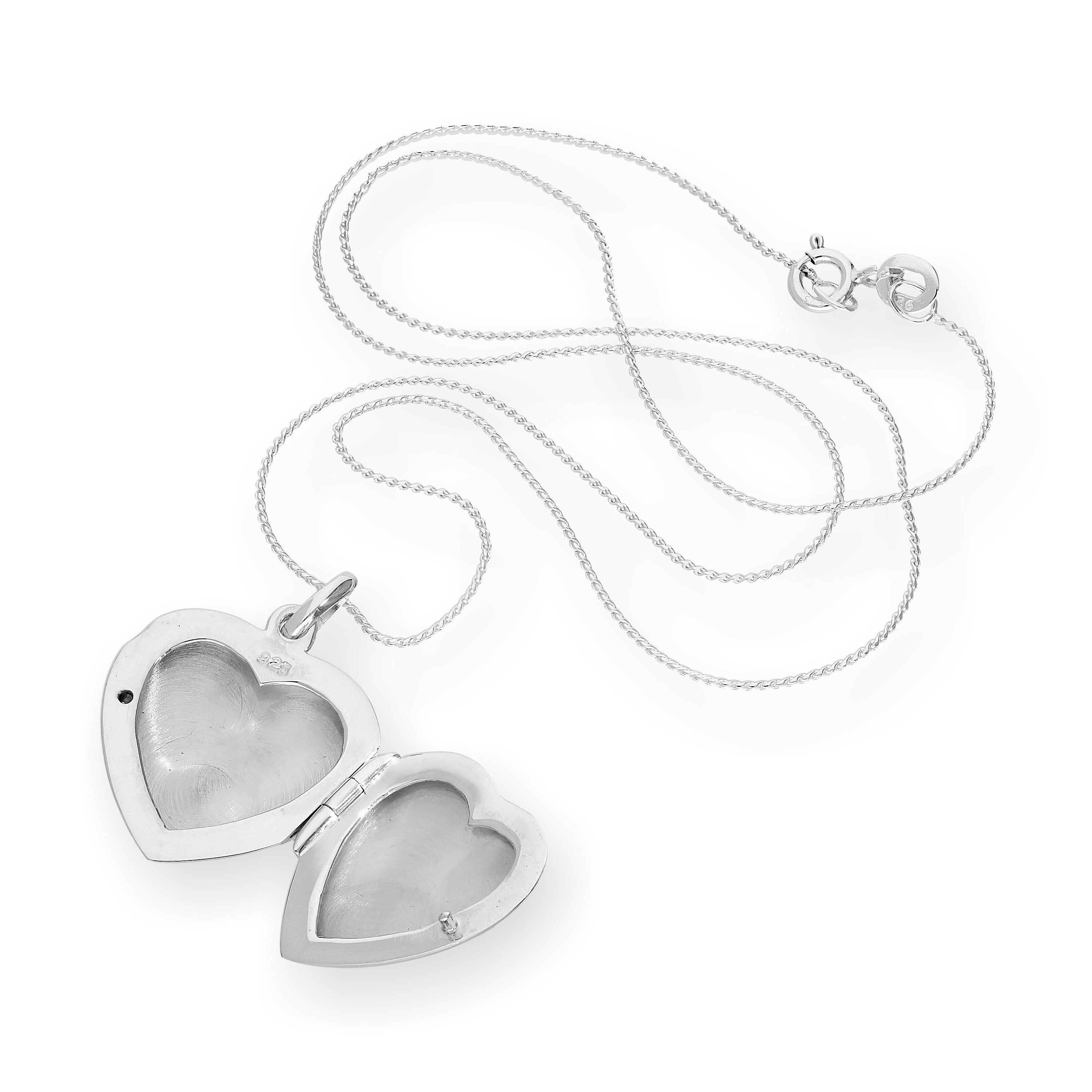 Sterling Silver Engravable Floral Heart Locket on Chain 14 - 28 Inches
