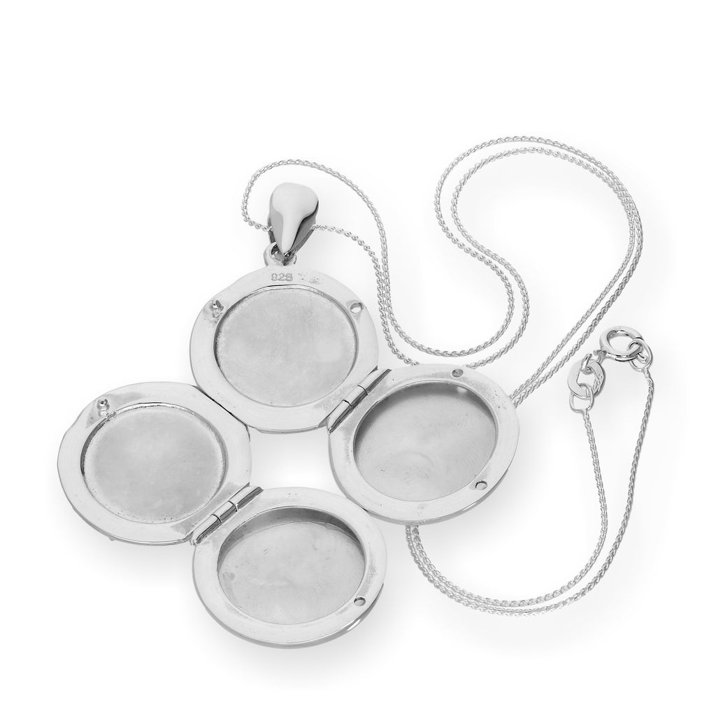 Sterling Silver 4 Photo Engravable Round Family Locket on Chain 14 - 28 Inches