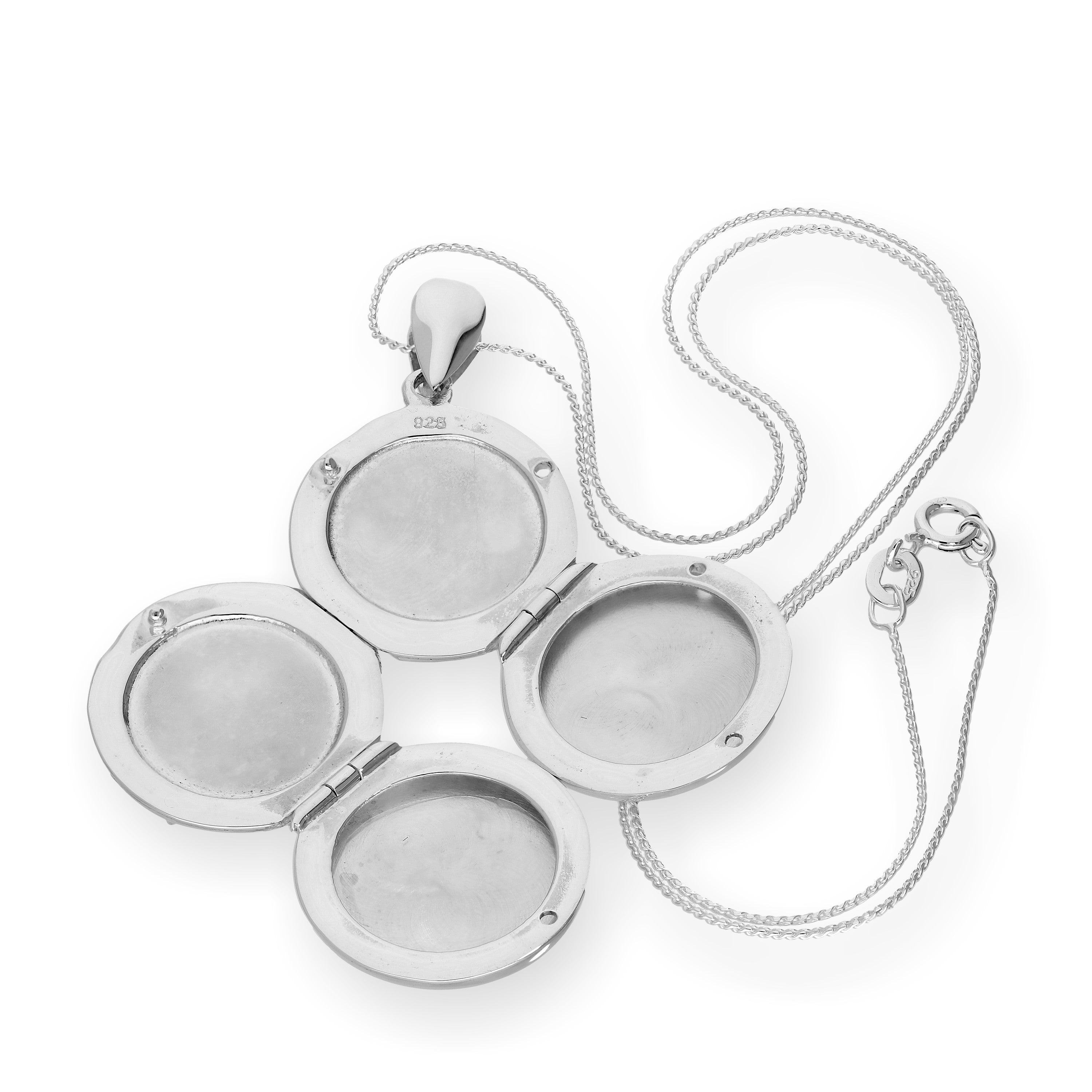 Sterling Silver 4 Photo Engravable Round Family Locket on Chain 14 - 28 Inches