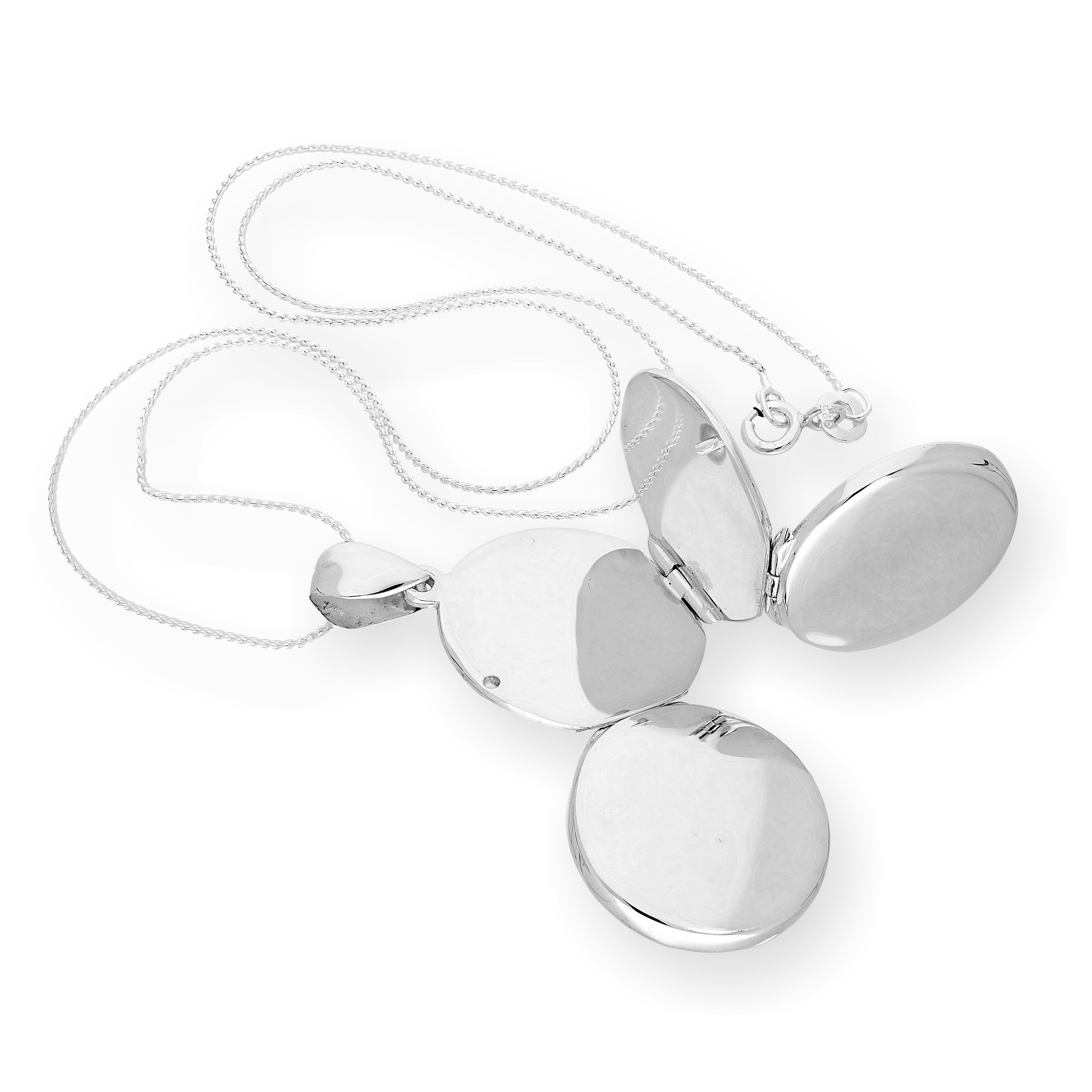 Sterling Silver 4 Photo Engravable Round Family Locket on Chain 14 - 28 Inches