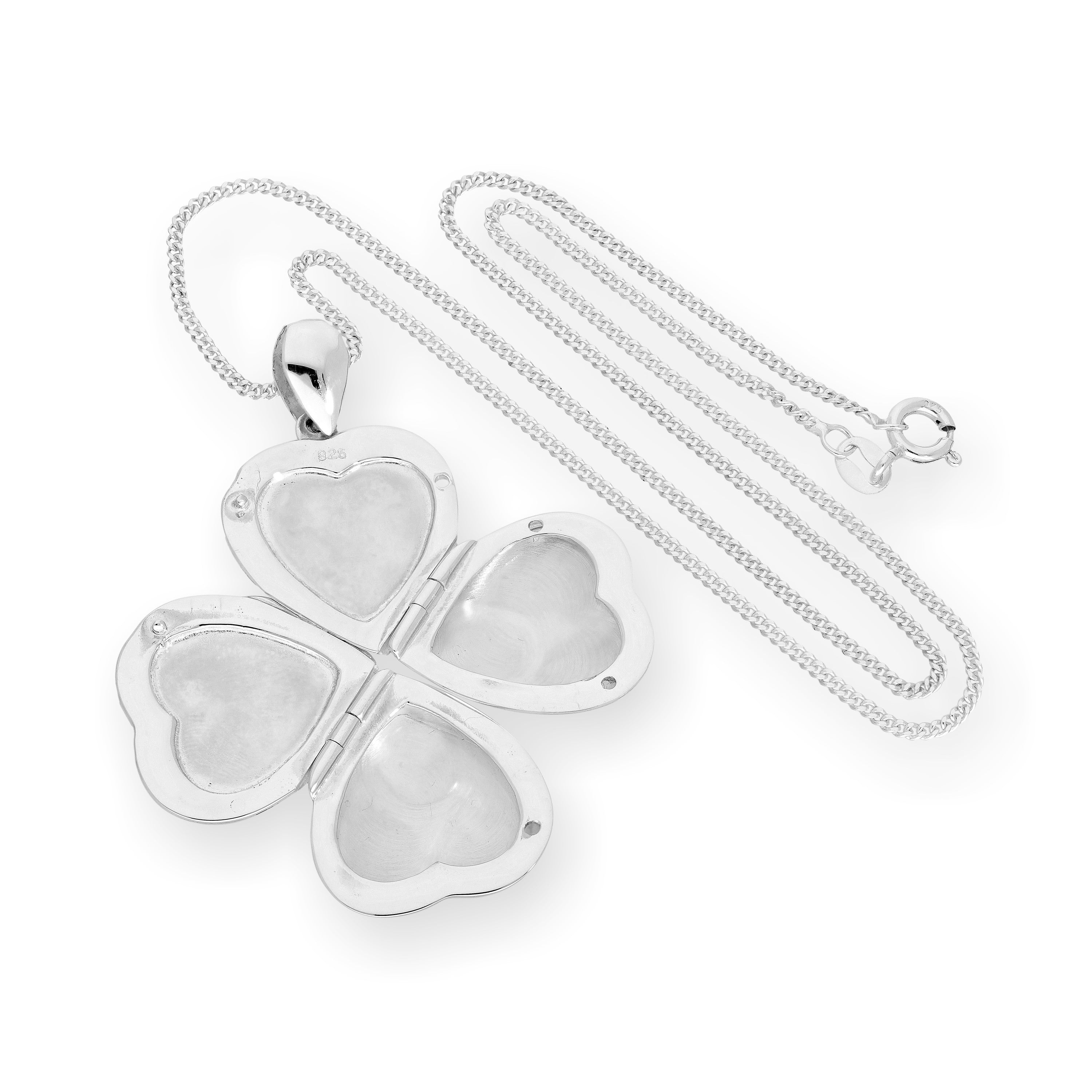 Sterling Silver 4 Photo Engravable Heart Family Locket on Chain 16 - 22 Inches
