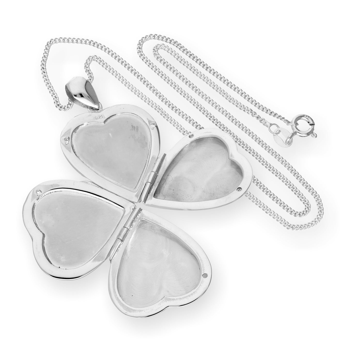 Large Sterling Silver 4 Photo Engravable Heart Family Locket on 16-24 Inch Chain