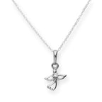 Sterling Silver & Clear CZ Crystal Cut Out Angel Pendant Necklace 16 - 18 Inches