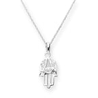 Sterling Silver & Clear CZ Crystal Cut Out Hamsa Pendant Necklace 16 - 22 Inches