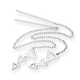 Sterling Silver Triple Triangles Pull Through Earrings