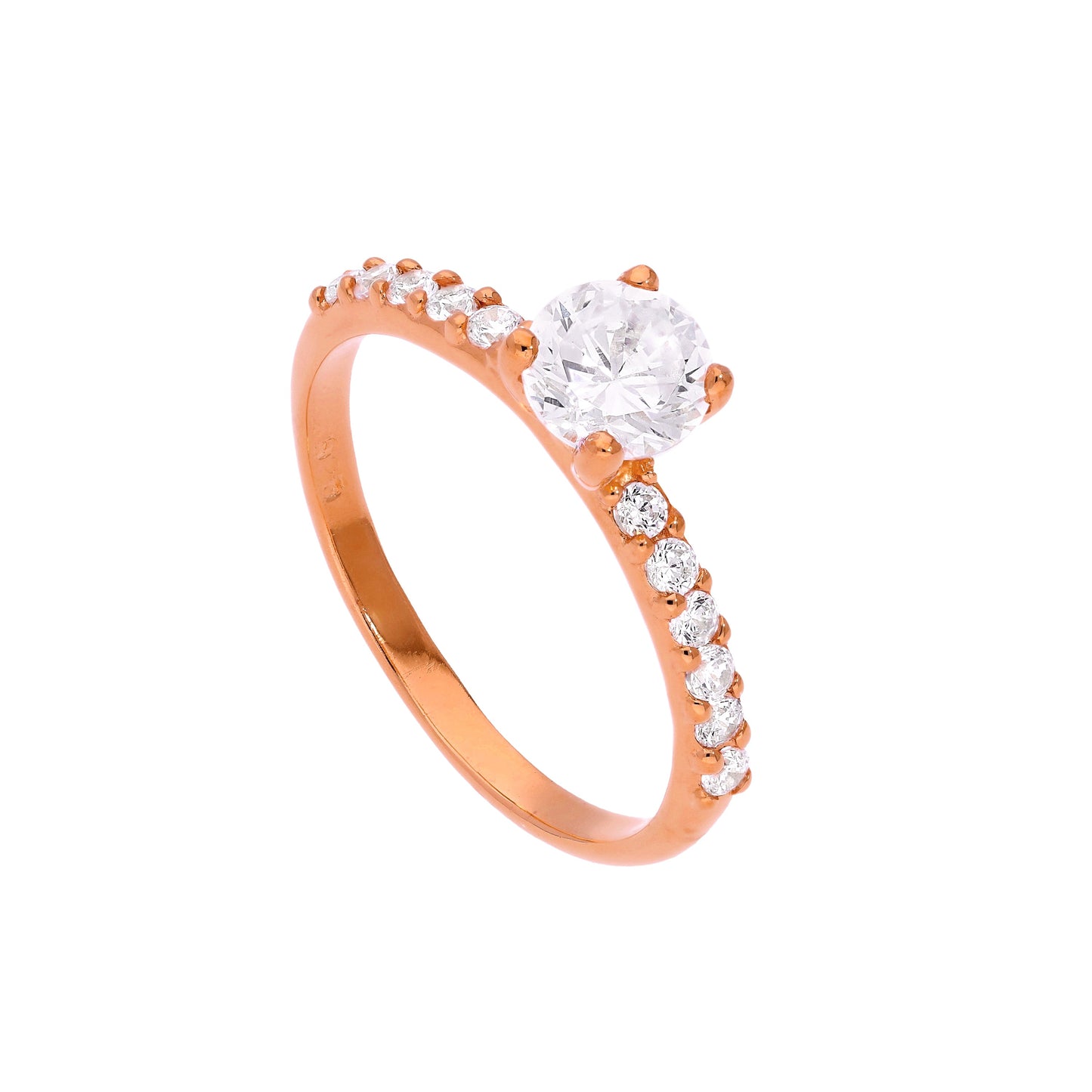 Rose Gold Plated Sterling Silver & Clear CZ Crystal Ring Size J - W