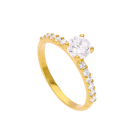 Gold Plated Sterling Silver & Clear CZ Crystal Ring Size J - W