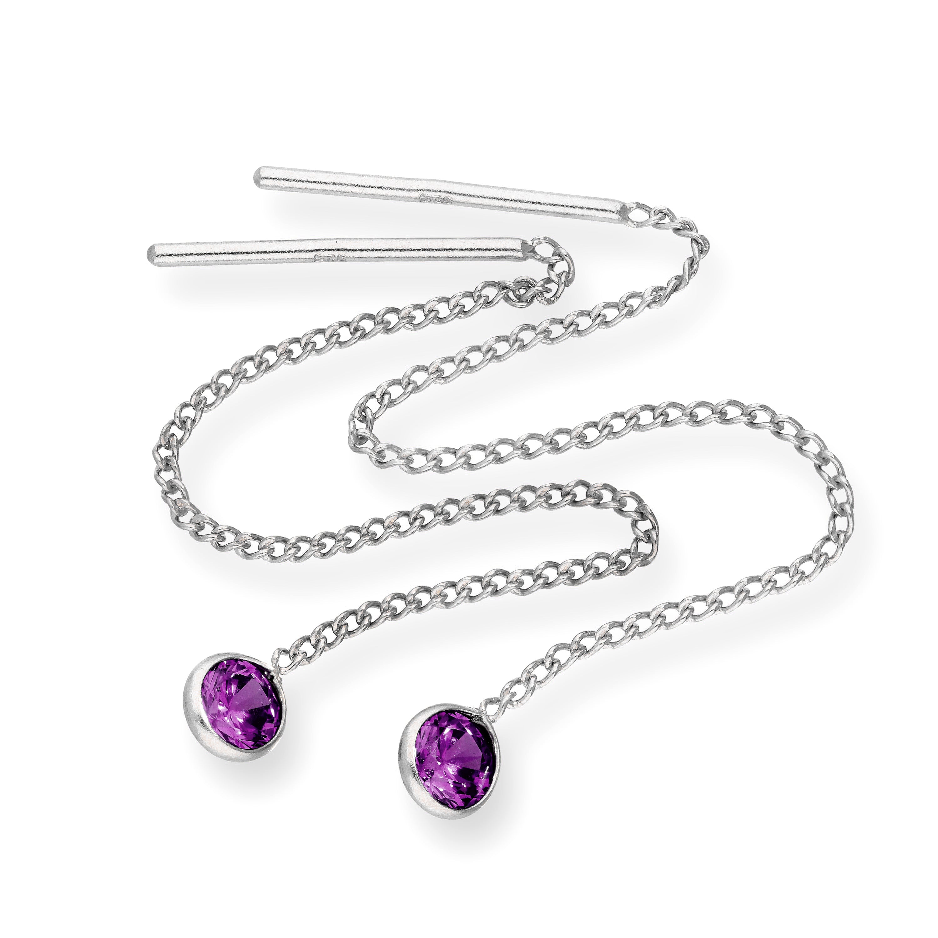 Sterling Silver & Round CZ Crystal Birthstone Pull Thru Earrings