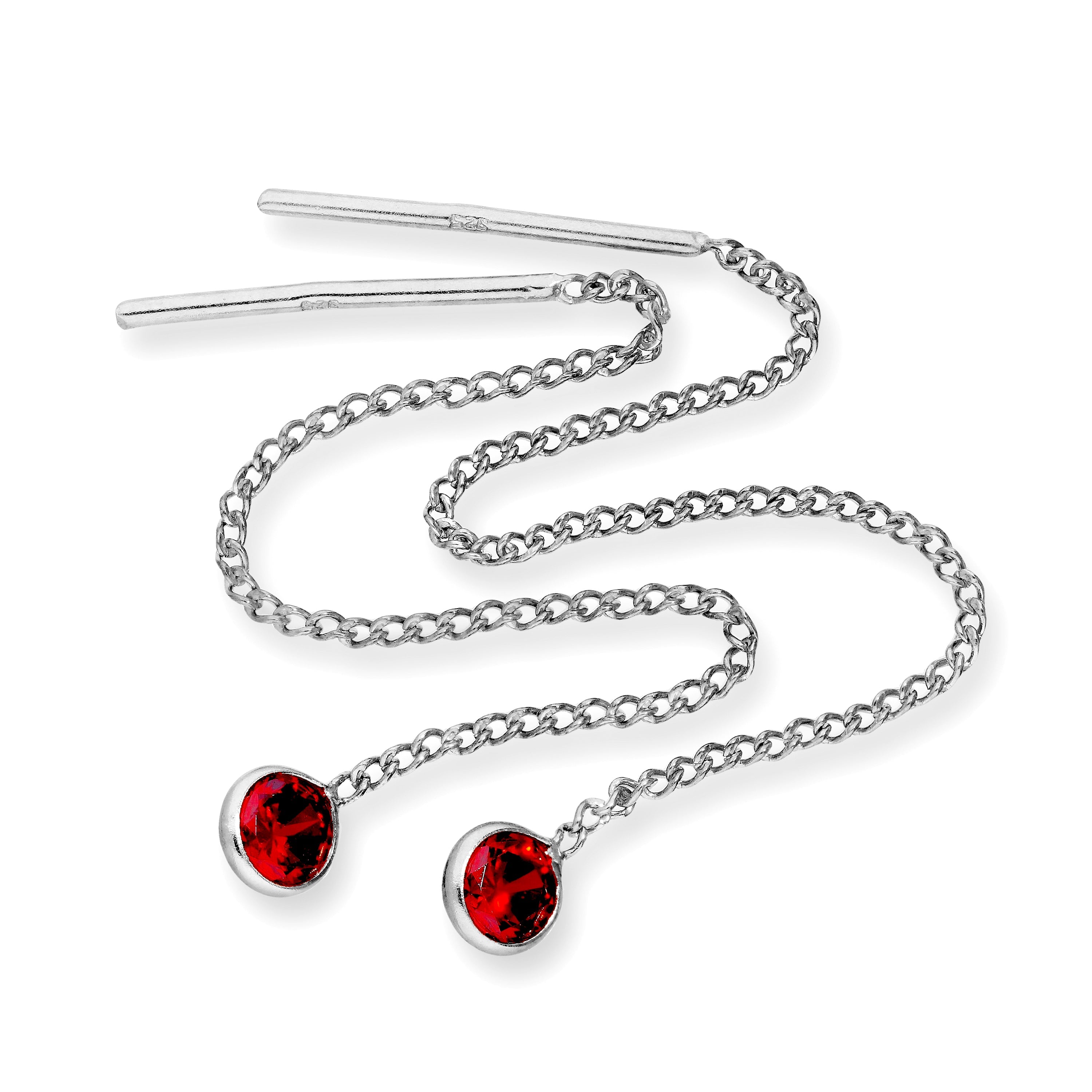 Sterling Silver & Round CZ Crystal Birthstone Pull Thru Earrings