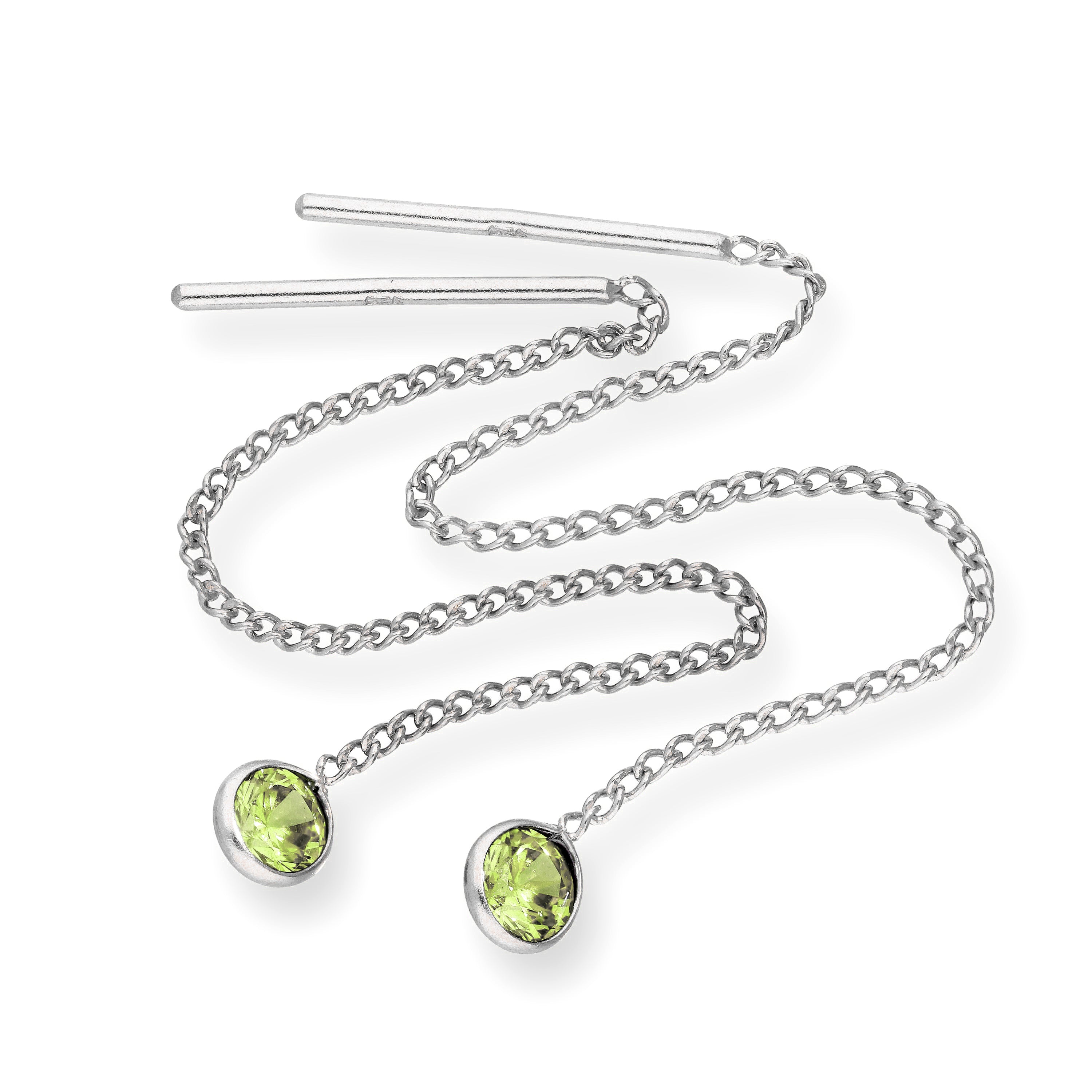 Sterling Silver & Round CZ Crystal Birthstone Pull Thru Earrings