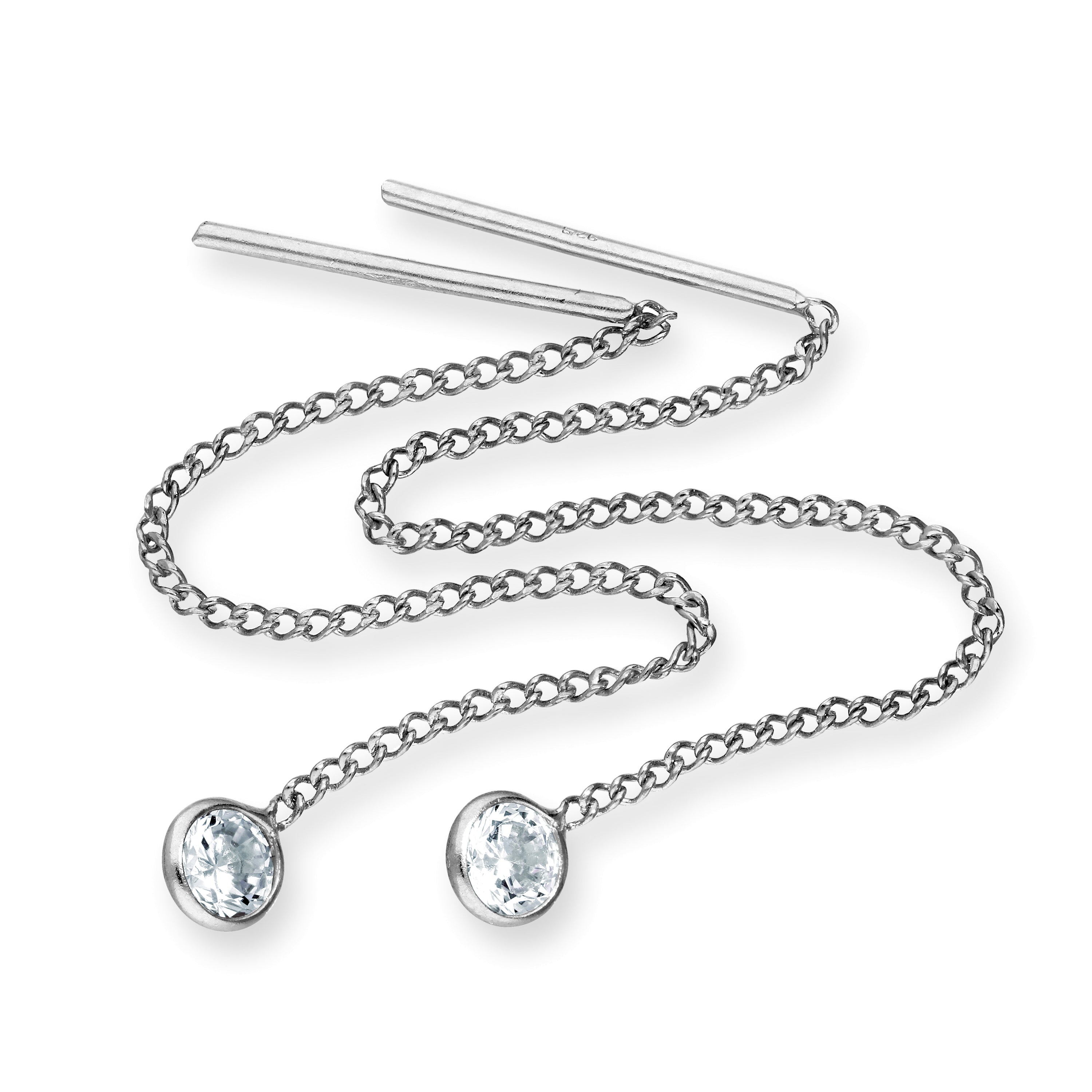 Sterling Silver & Round CZ Crystal Birthstone Pull Thru Earrings