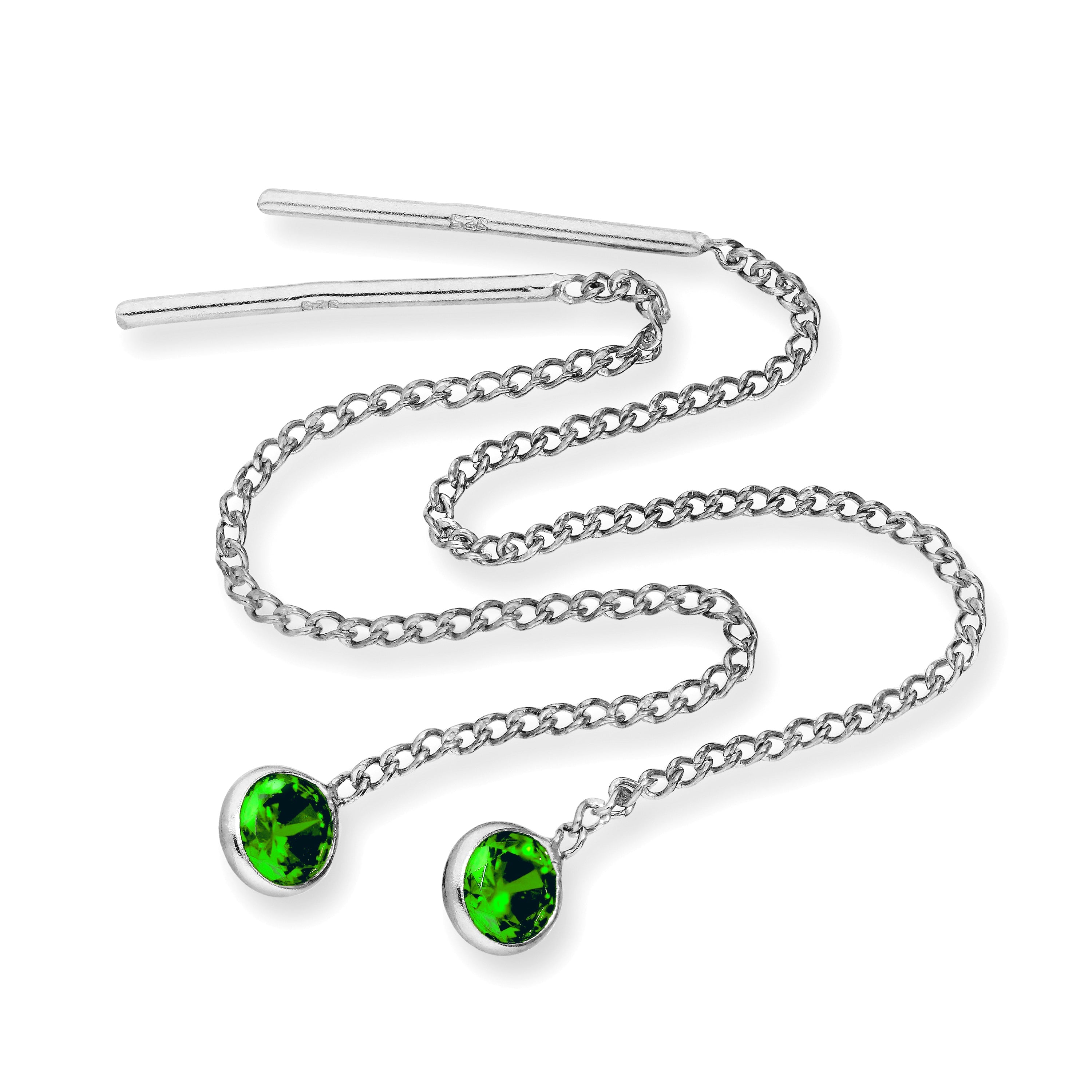 Sterling Silver & Round CZ Crystal Birthstone Pull Thru Earrings