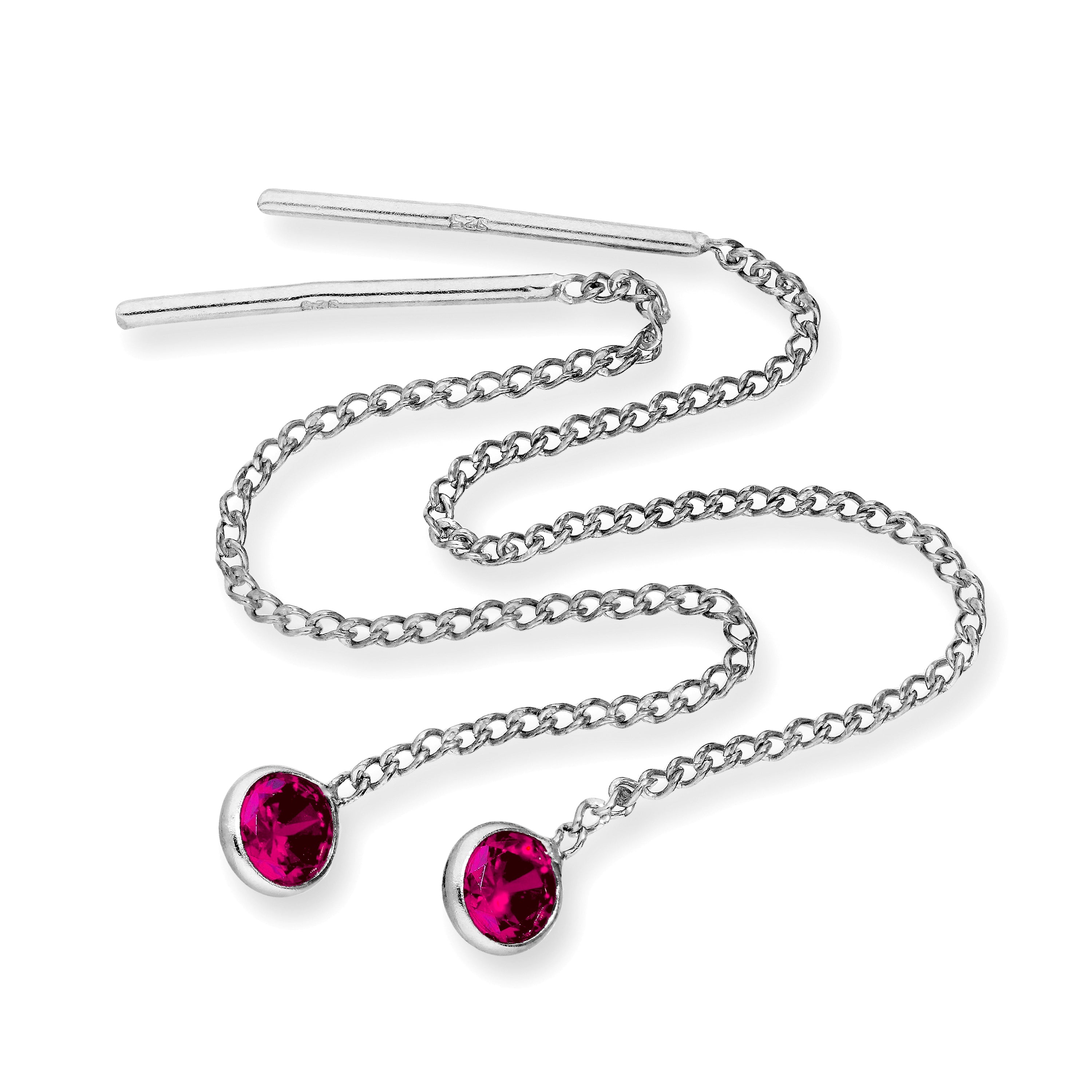 Sterling Silver & Round CZ Crystal Birthstone Pull Thru Earrings