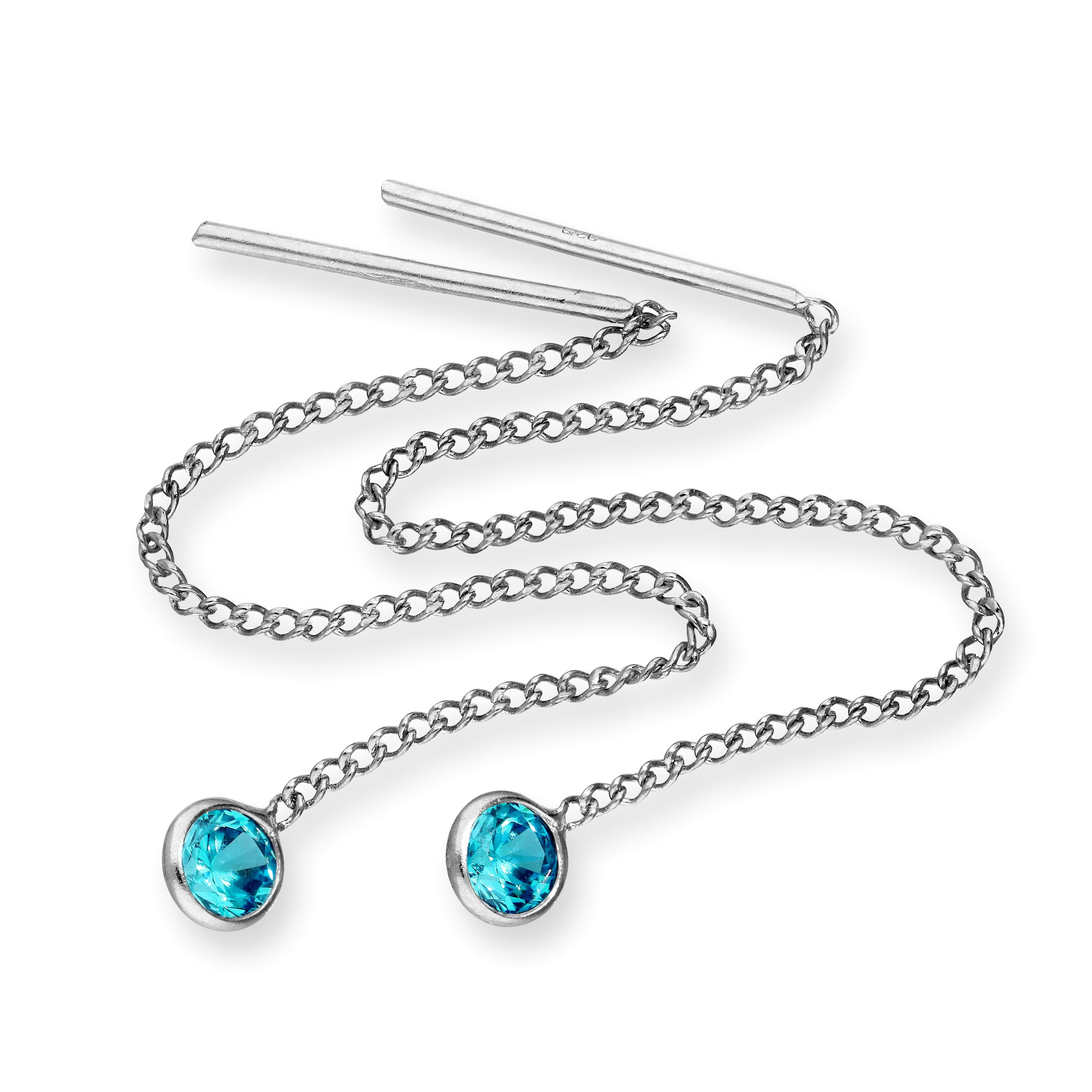 Sterling Silver & Round CZ Crystal Birthstone Pull Thru Earrings