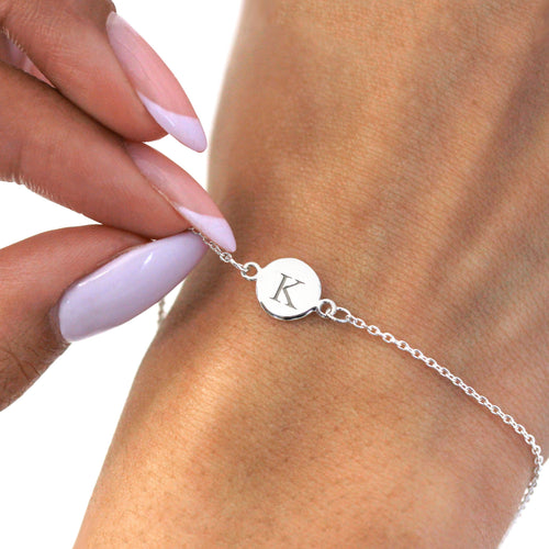 Sterling Silver 7 Inch Bracelet w Engravable Circle