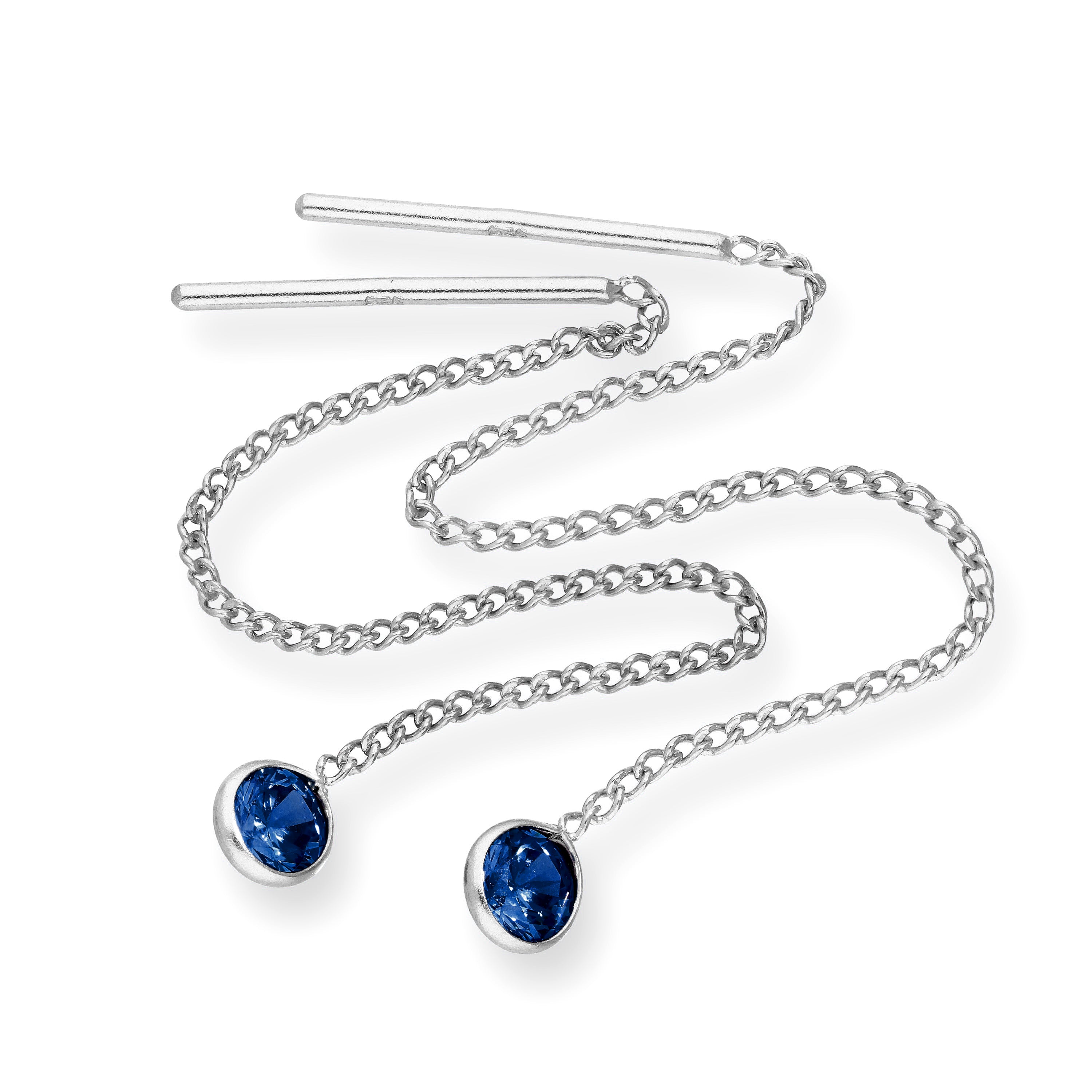 Sterling Silver & Round CZ Crystal Birthstone Pull Thru Earrings