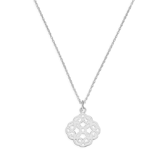 Sterling Silver Large Open Flower Pendant Necklace 14 - 22 Inches