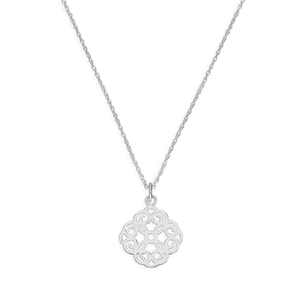 Sterling Silver Large Open Flower Pendant Necklace 14 - 22 Inches