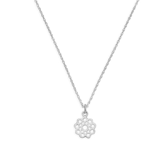 Sterling Silver Open Flower Pendant Necklace 14 - 22 Inches
