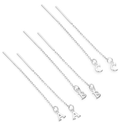 Sterling Silver Alphabet Letter Pull Through Earrings A - Z