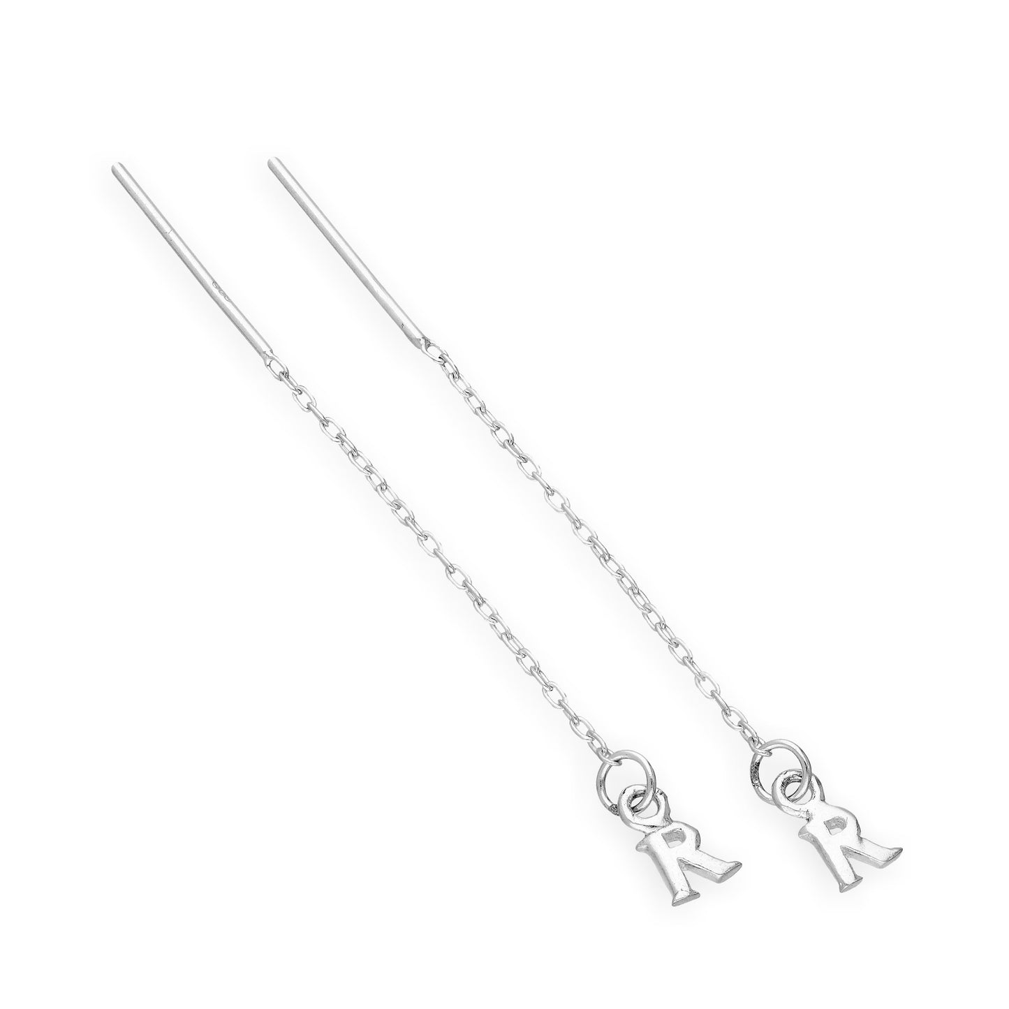 Sterling Silver Alphabet Letter Pull Through Earrings A - Z