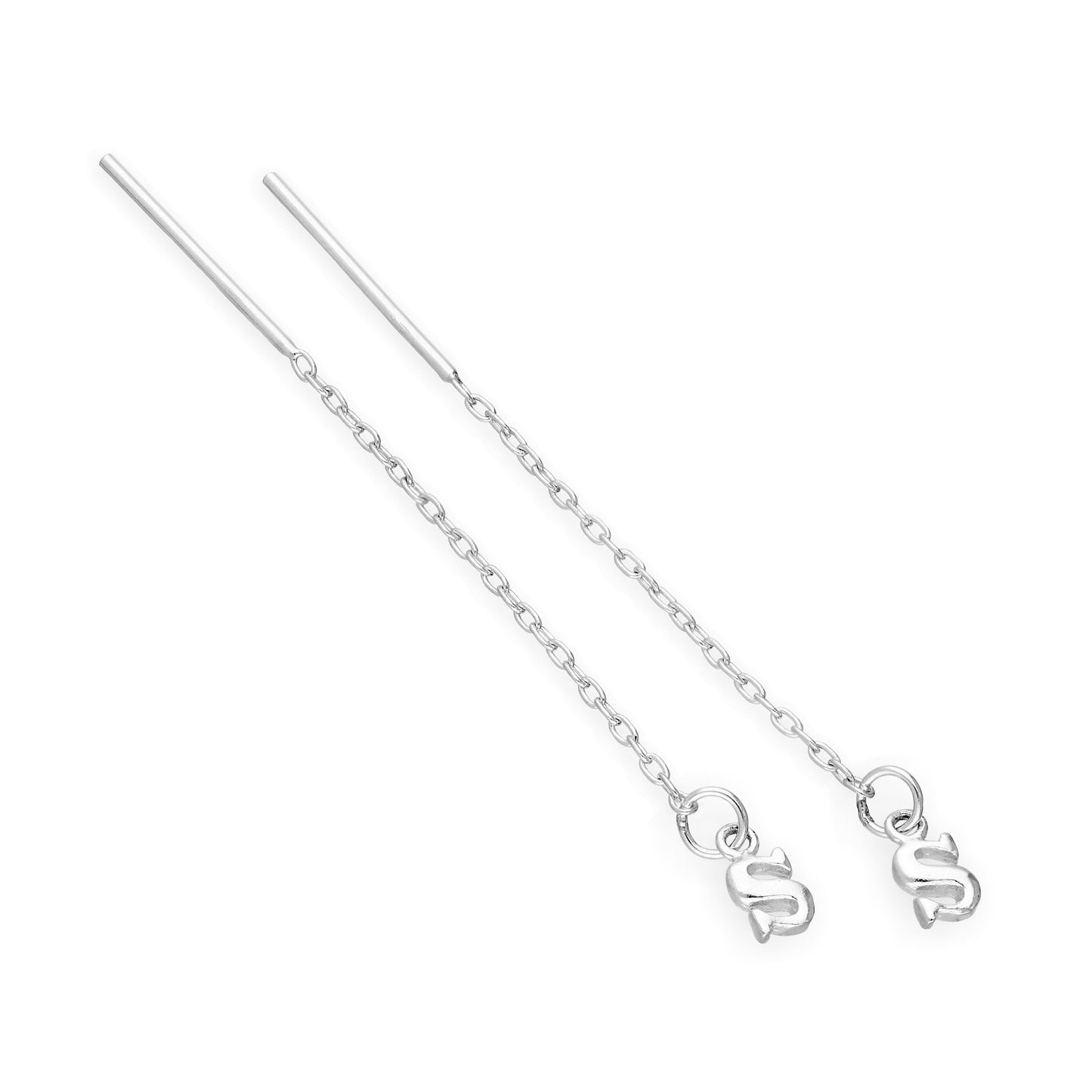 Sterling Silver Alphabet Letter Pull Through Earrings A - Z