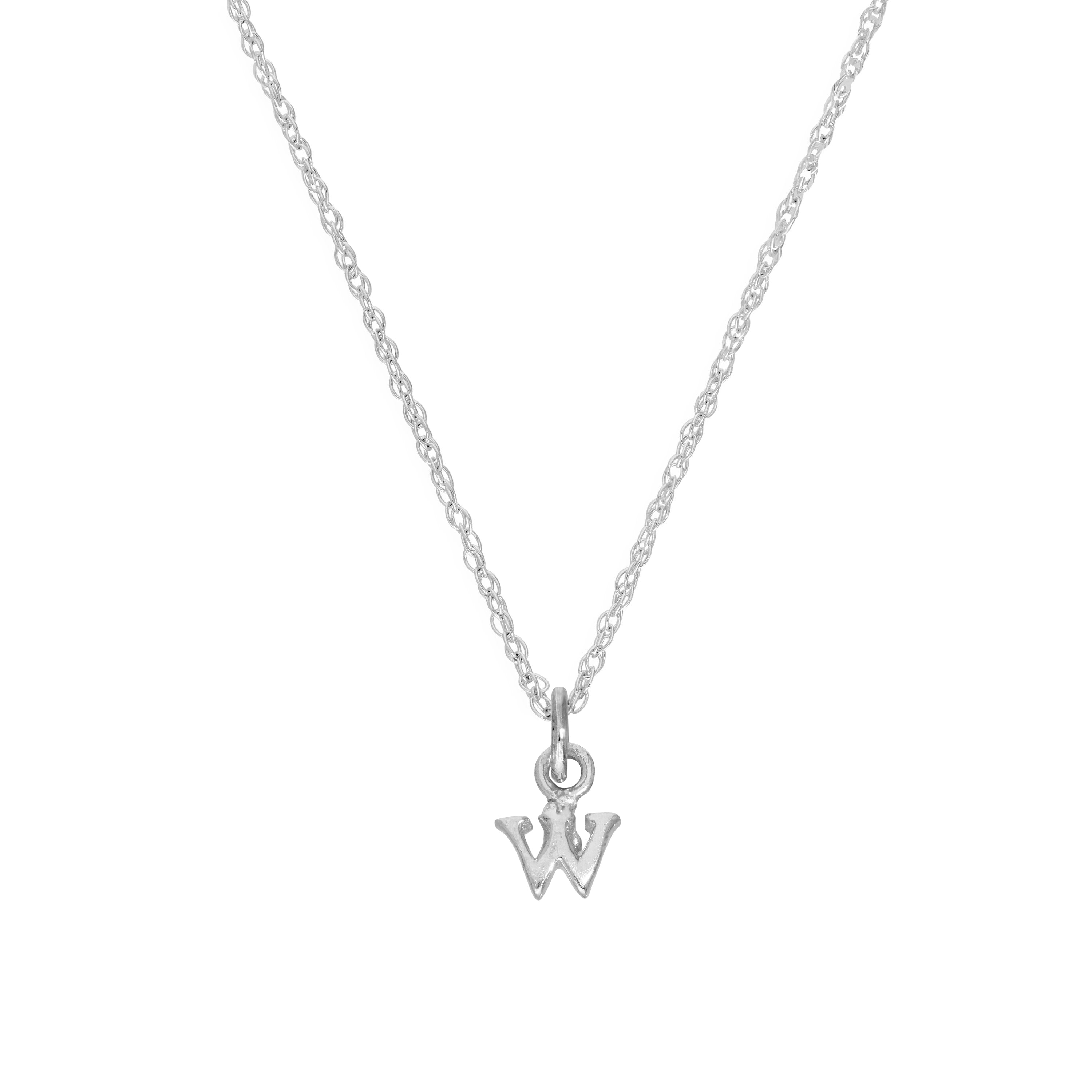Tiny Sterling Silver Alphabet Letter W Pendant Necklace 14 - 22 Inches