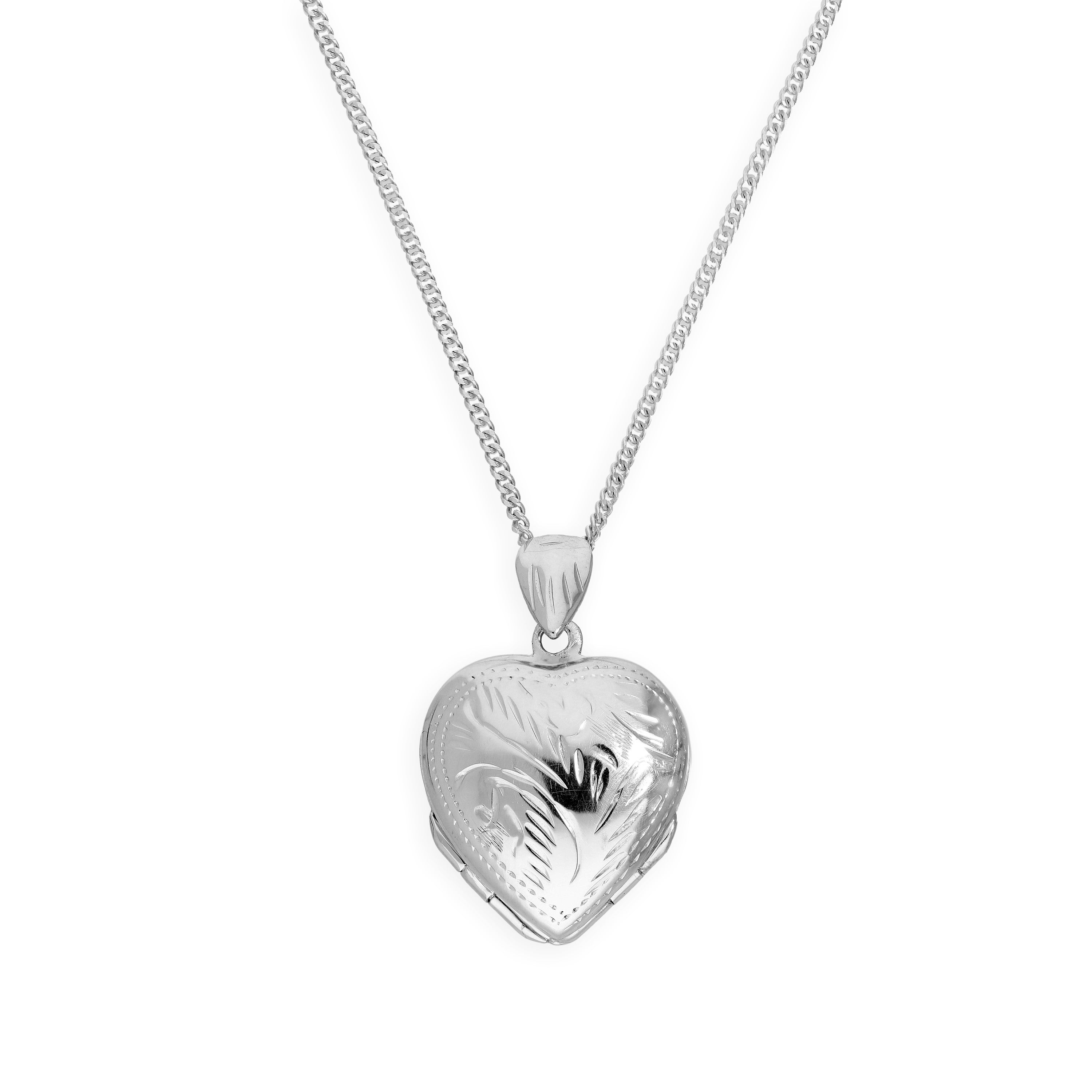 Small Sterling Silver 4 Photo Engraved Heart Family Locket on Chain 18 - 22 Inches