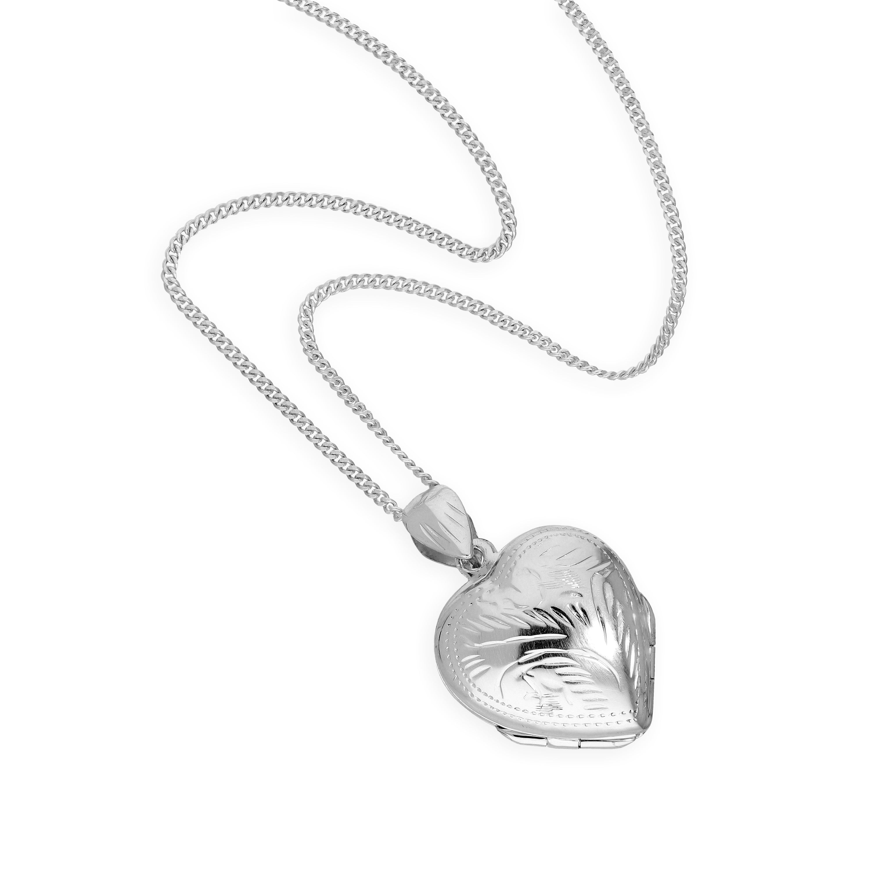 Small Sterling Silver 4 Photo Engraved Heart Family Locket on Chain 18 - 22 Inches