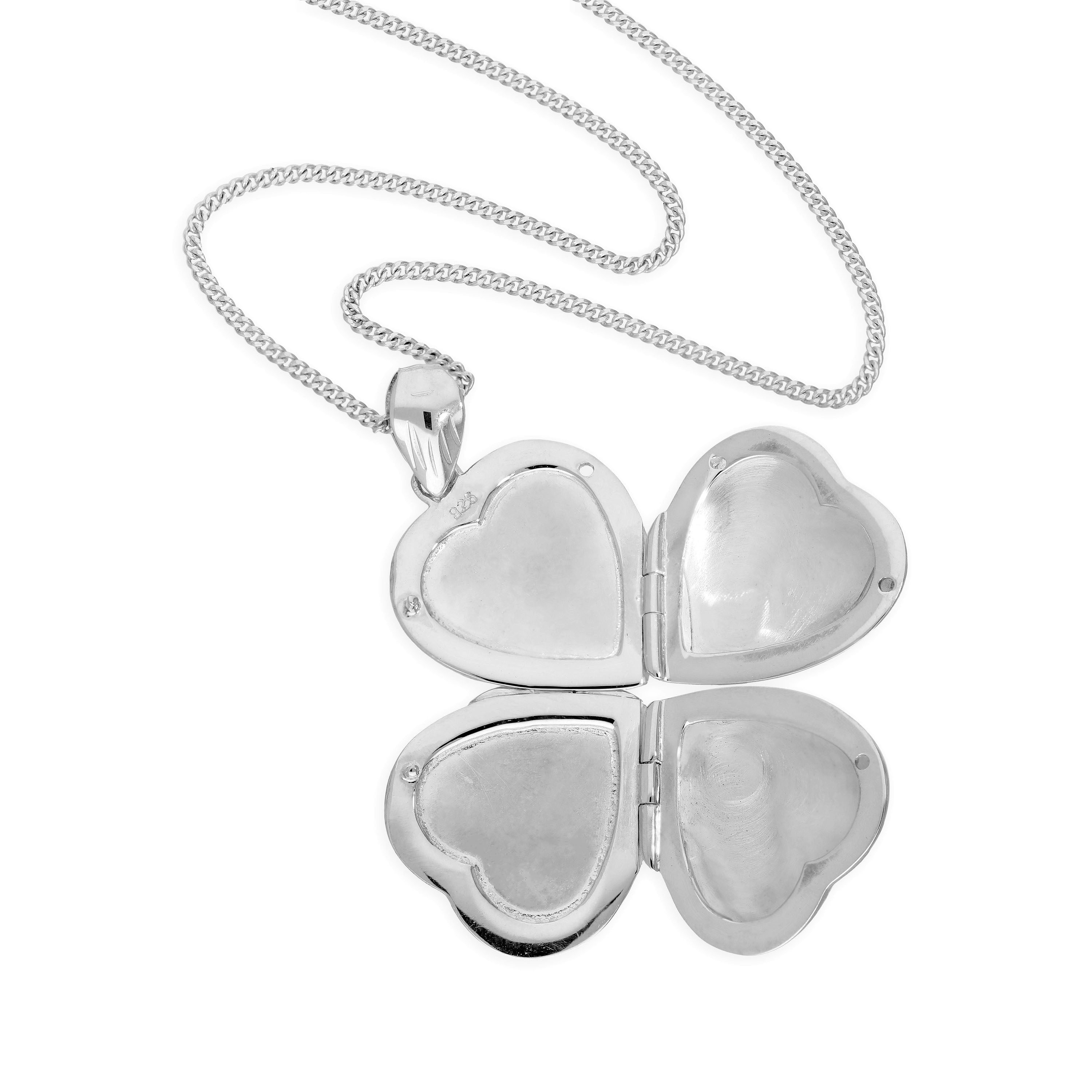 Small Sterling Silver 4 Photo Engraved Heart Family Locket on Chain 18 - 22 Inches
