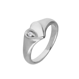 Sterling Silver & Clear CZ Crystal Engraved Heart Childs Signet Ring Size A - H