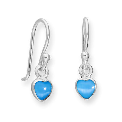 Sterling Silver & Blue Mother of Pearl Heart Dangle Drop Earrings