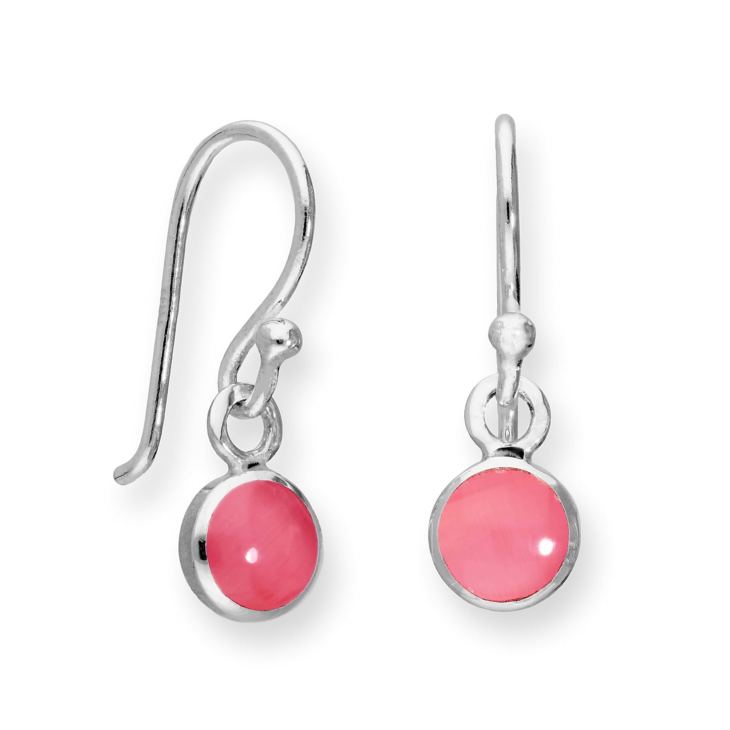 Sterling Silver & Pink Mother of Pearl Round Dangle Drop Earrings