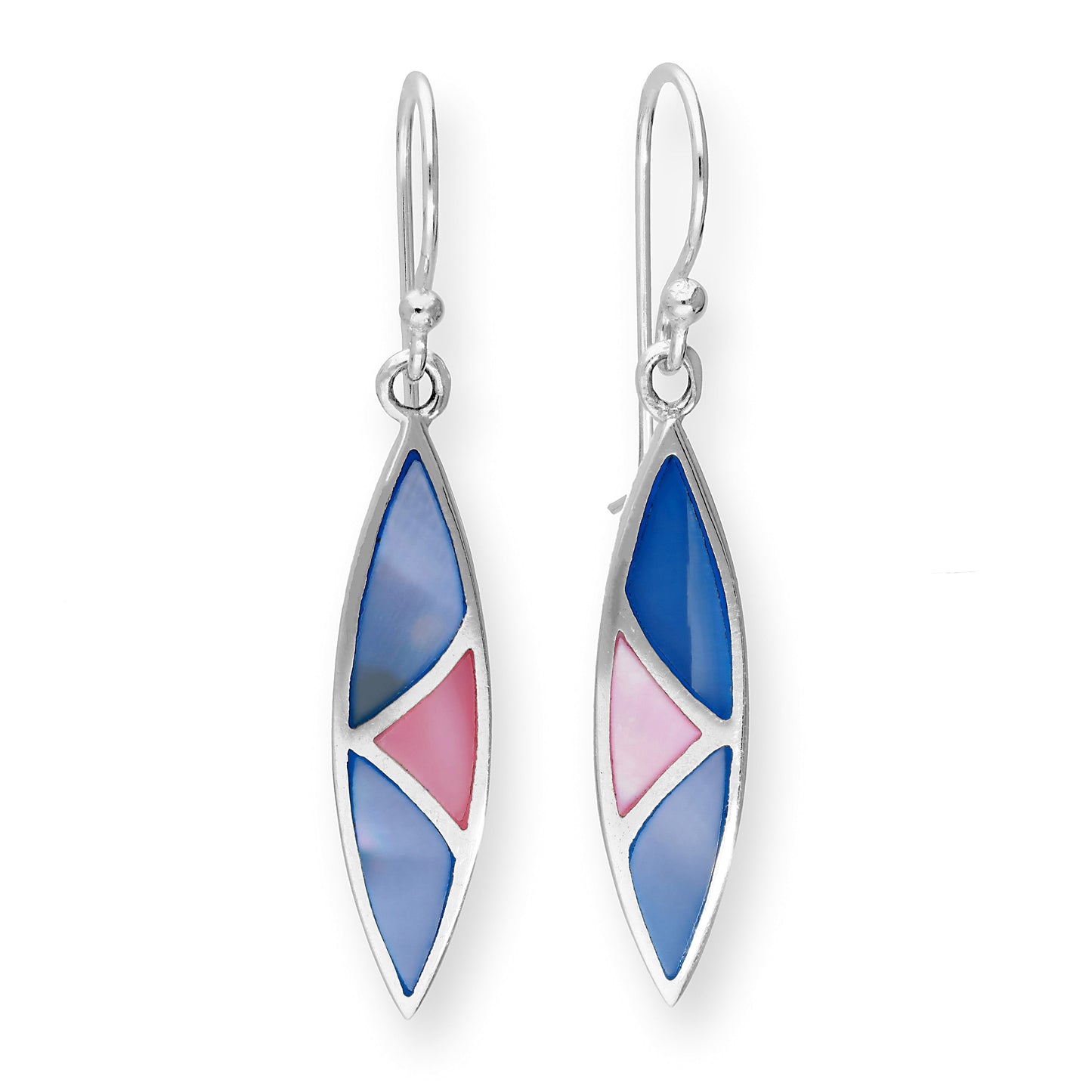 Sterling Silver & Pink/Blue Mother of Pearl Dangle Drop Earrings