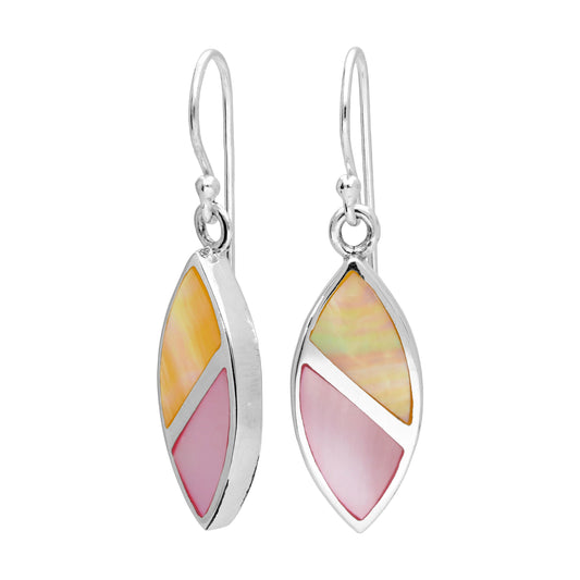 Sterling Silver & Pastel Coloured Mother of Pearl Oval Dangle Drop Earrings