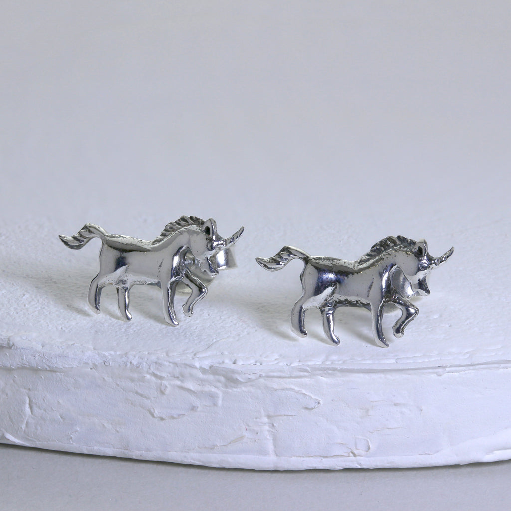 Sterling Silver Unicorn Stud Earrings
