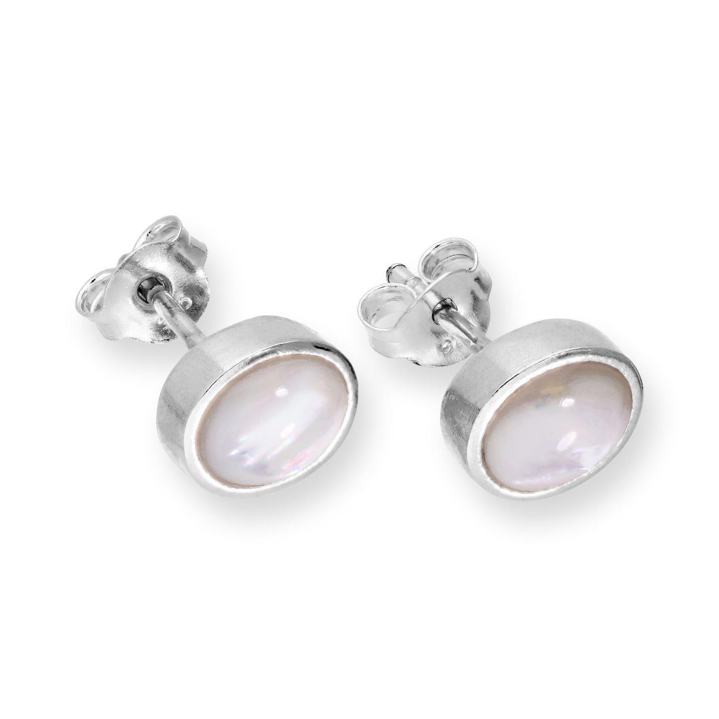 Sterling Silver & Mother of Pearl Round Stud Earrings