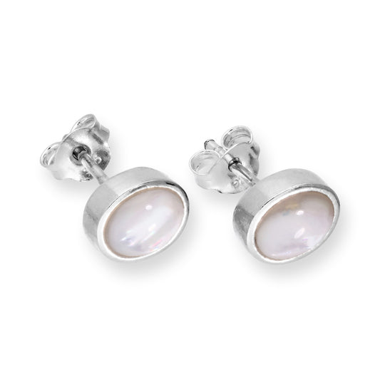 Sterling Silver & Mother of Pearl Round Stud Earrings