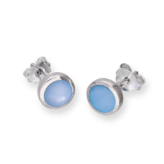Sterling Silver & Blue Mother of Pearl Round Stud Earrings
