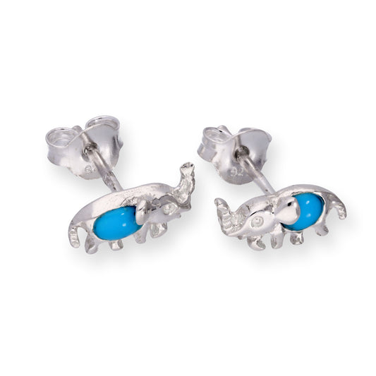 Sterling Silver & Blue Turquoise Elephant Stud Earrings