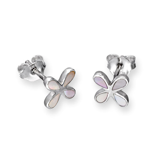 Sterling Silver & Mother of Pearl Flower Stud Earrings