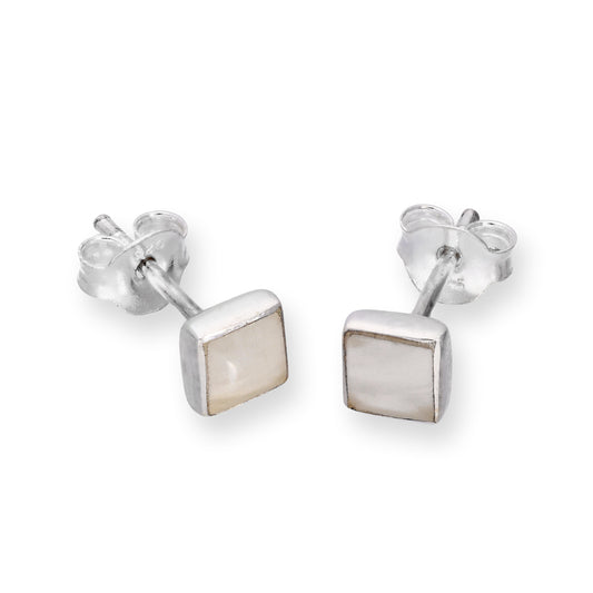 Sterling Silver & Mother of Pearl Square Stud Earrings
